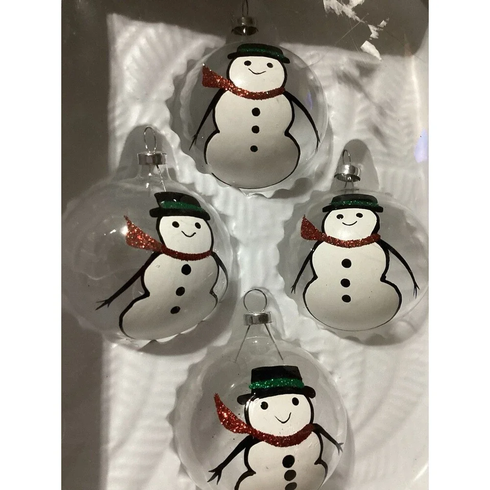 Painted Snowman Clear Glass Christmas Ornaments 2003 Target 2 Boxed Sets 8 Balls